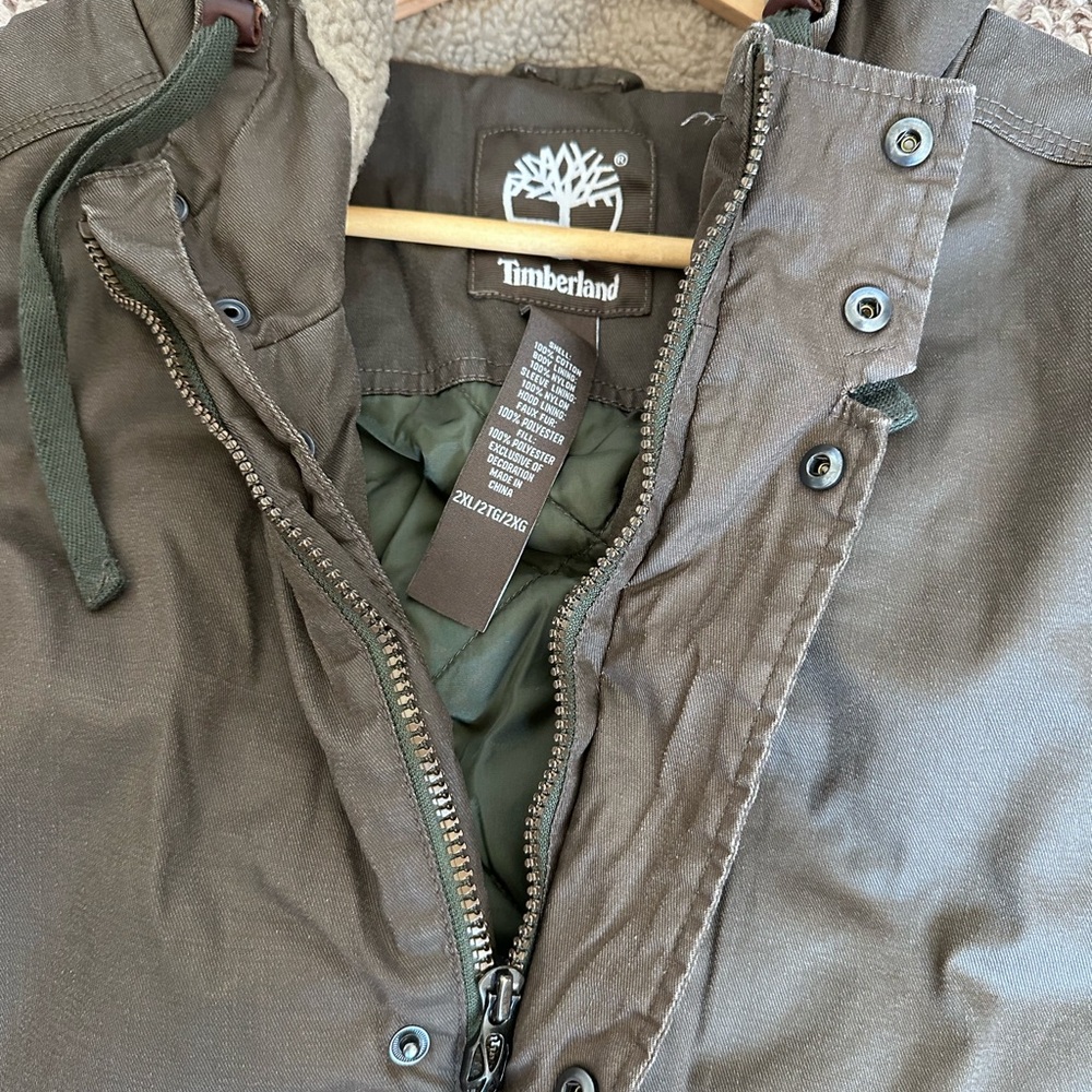 Timberland Waxed Canvas Hooded Jacket Brown Olive Men’s 2XL - Picture 4 of 11